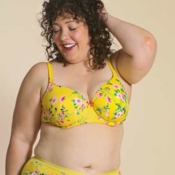 Cacique Bra Lightly Lined Balconette Yellow Floral Size 44C - Picture 1 of 5